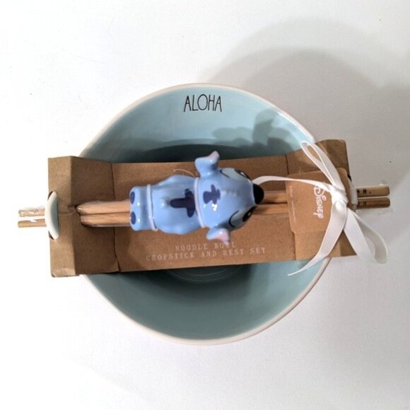 Rae Dunn X Disney Collection Stitch Noodle Bowl With Wooden Chopsticks And Rest - Picture 5 of 6
